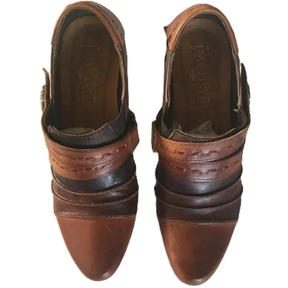 L'Artiste Spring  Step Wondrous Heels Leather Western Brown - Size EU 38 / US 7